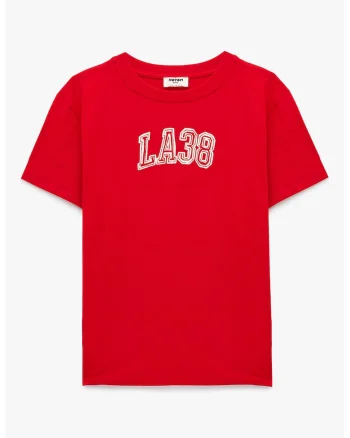 Tricou de bumbac cu imprimeu text, Rosu