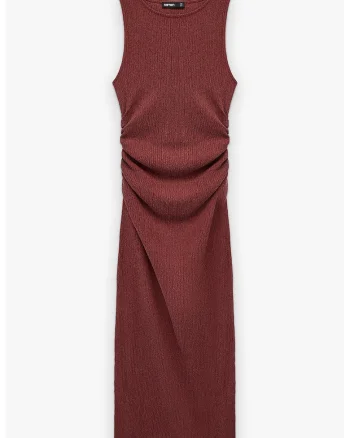 Rochie midi cu aspect stralucitor, Rosu stins