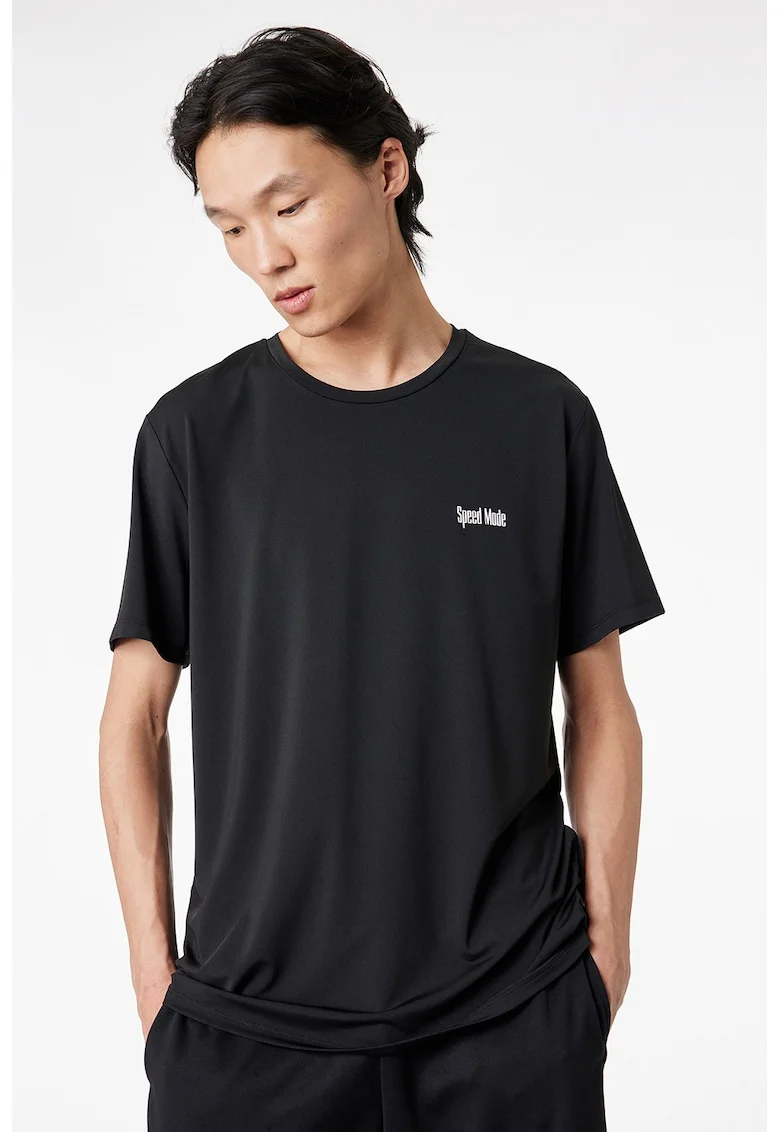 Tricou lejer cu imprimeu pe spate, Negru