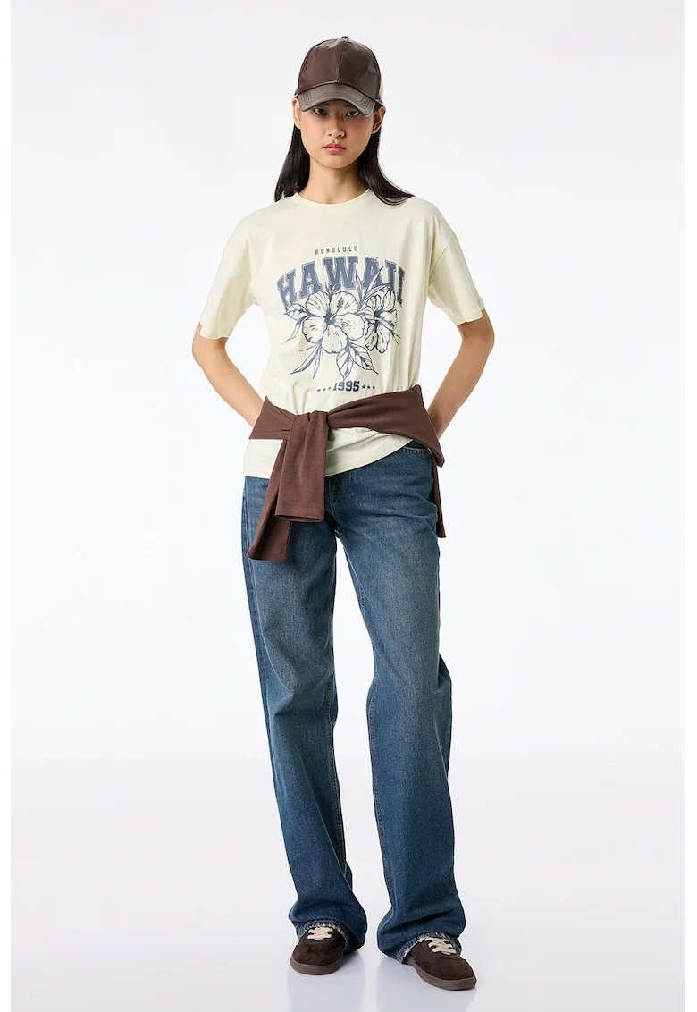 Tricou cu imprimeu grafic, Gri deschis/Bej deschis