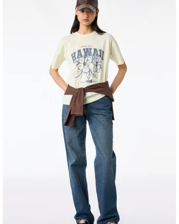 Tricou cu imprimeu grafic, Gri deschis/Bej deschis