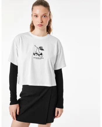 Tricou cu imprimeu grafic, Negru stins/Alb murdar