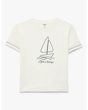 Tricou de bumbac cu broderie, Negru stins/Alb murdar