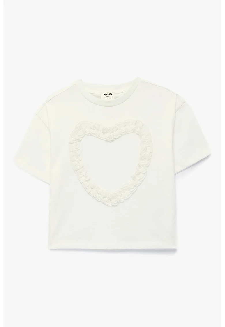 Tricou de bumbac cu decolteu la baza gatului, Alb murdar