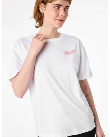Tricou cu imprimeu text, Roz pastel/Alb optic