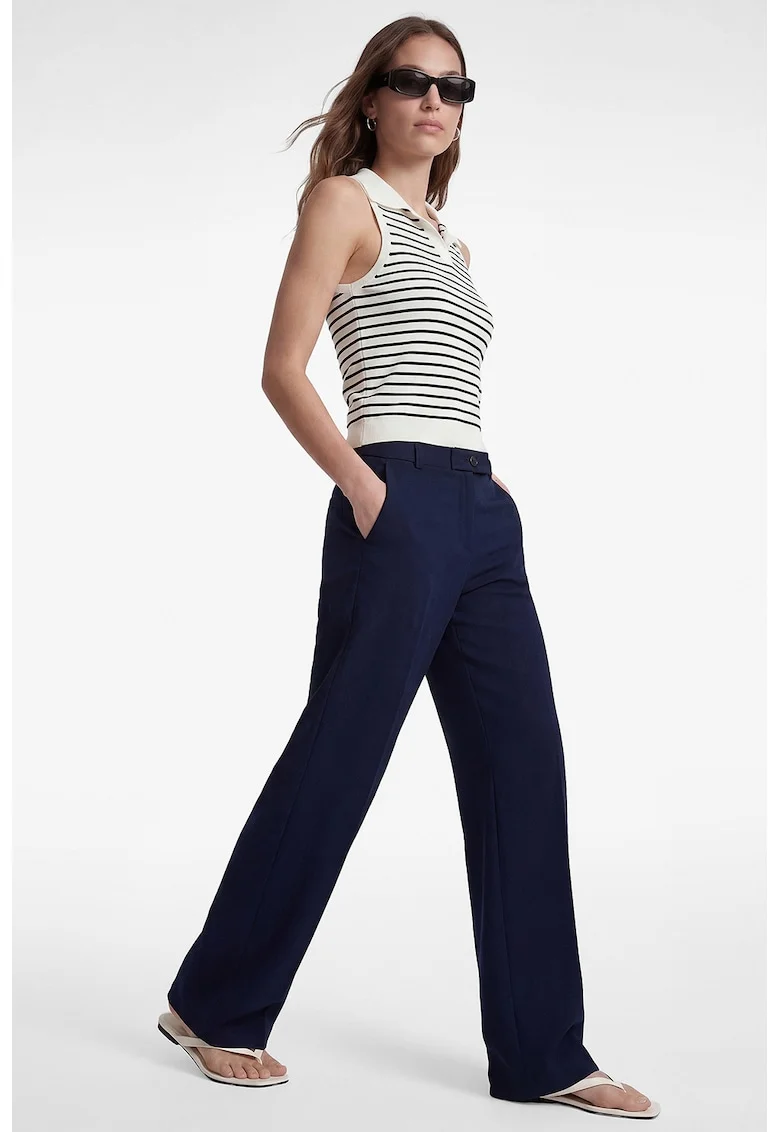 Pantaloni drepti cu pliuri, Bleumarin