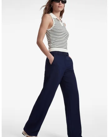 Pantaloni drepti cu pliuri, Bleumarin