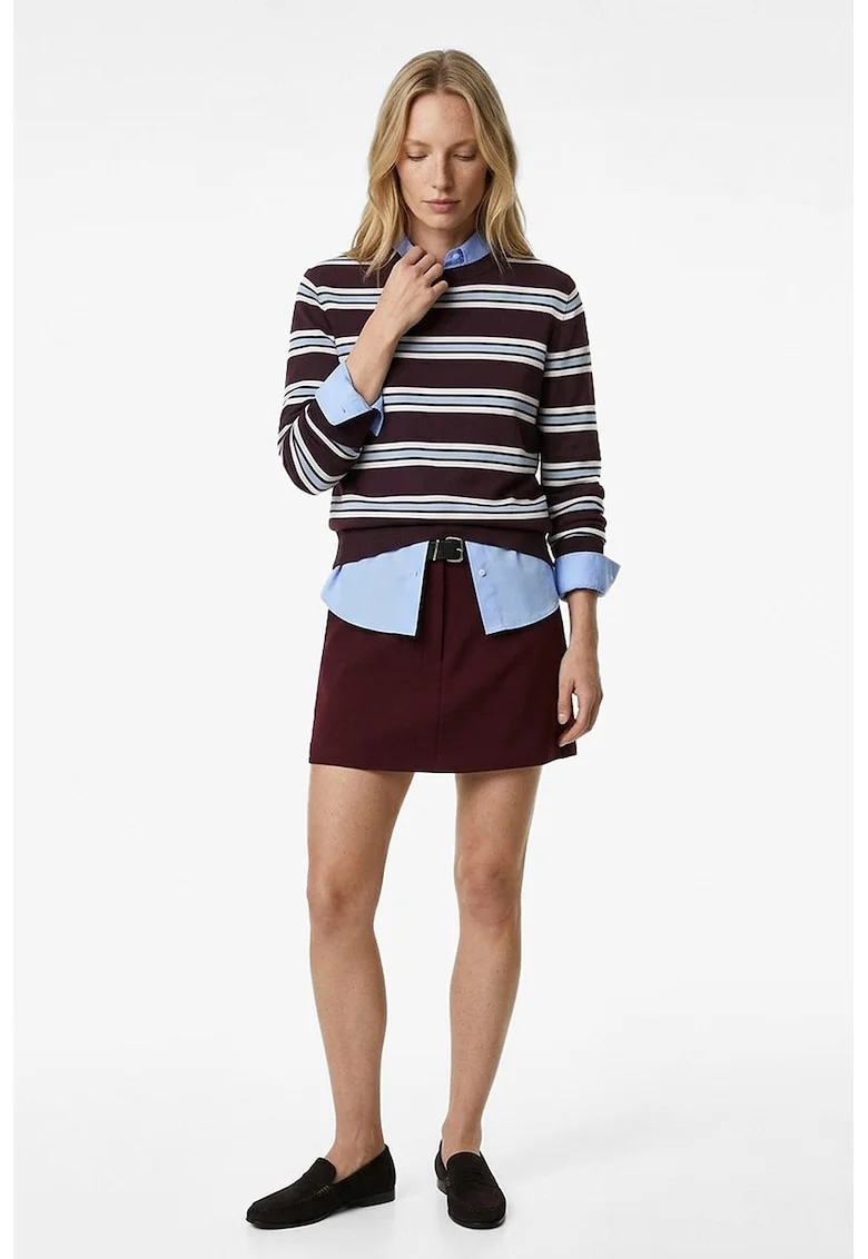 Fusta-pantalon mini uni cu talie medie, Rosu inchis