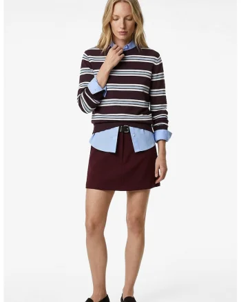Fusta-pantalon mini uni cu talie medie, Rosu inchis