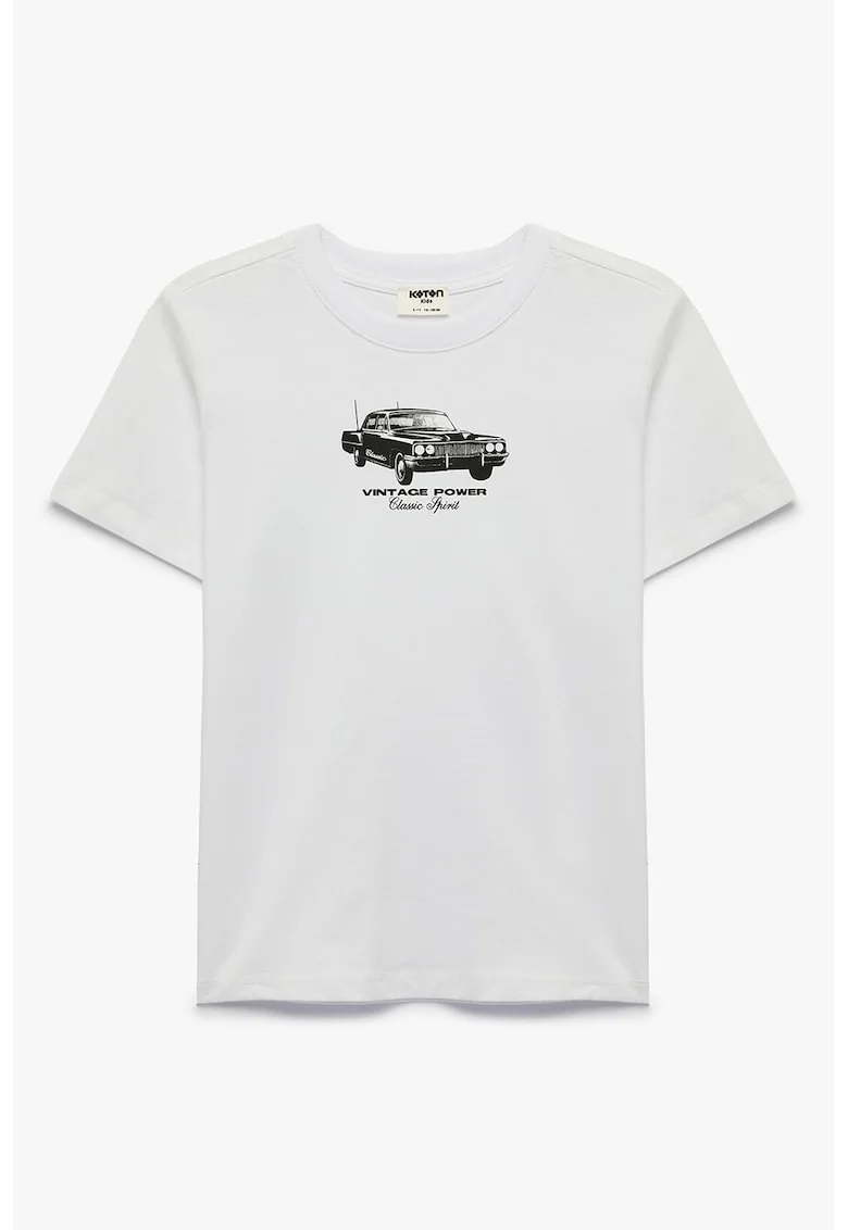 Tricou cu imprimeu pe piept, Alb optic
