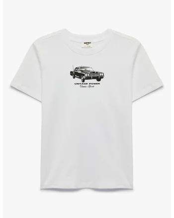 Tricou cu imprimeu pe piept, Alb optic