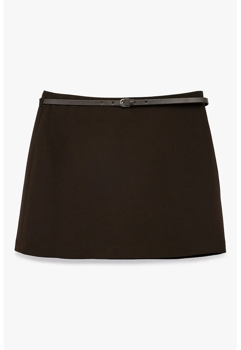 Fusta-pantalon mini cu o curea, Negru
