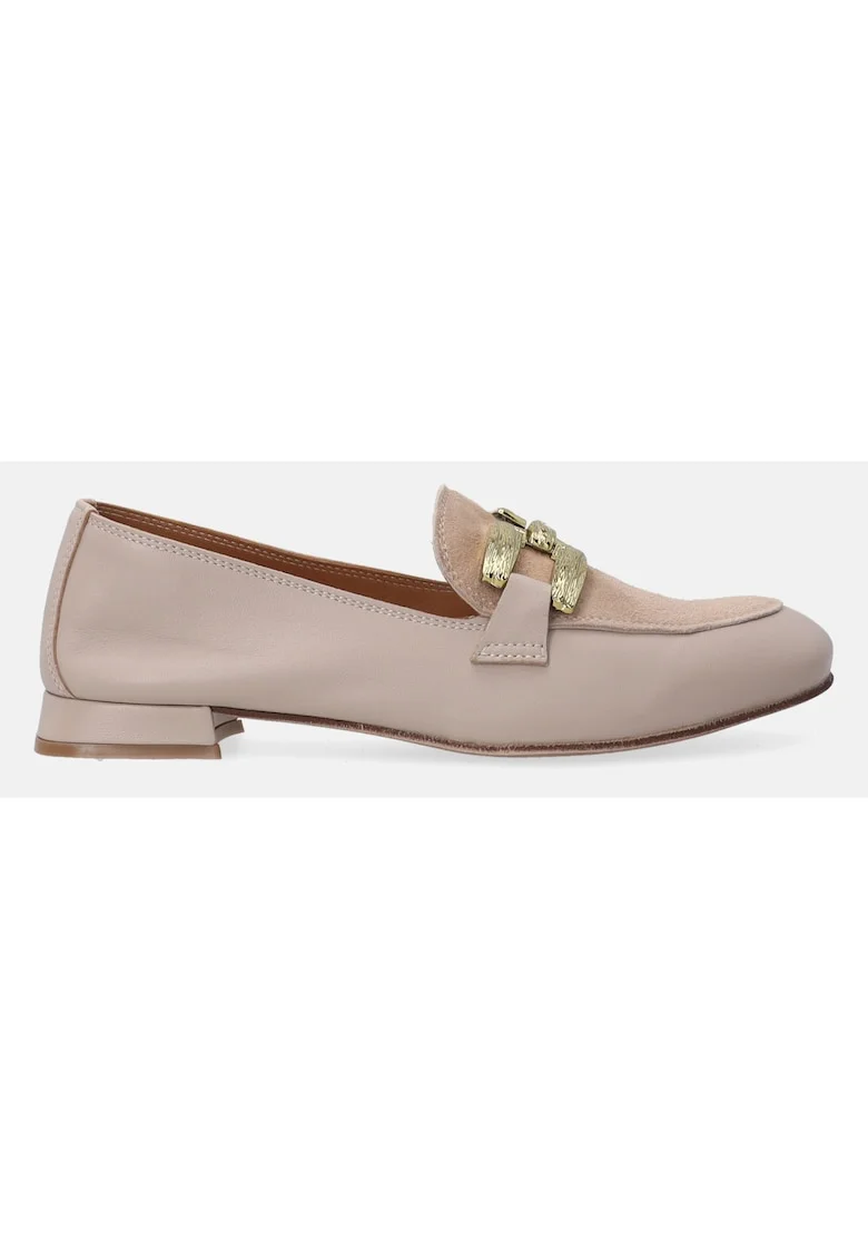 Pantofi loafer cu insertii din piele intoarsa si detaliu metalic