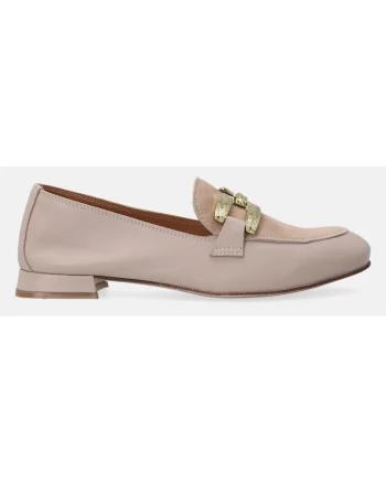 Pantofi loafer cu insertii din piele intoarsa si detaliu metalic
