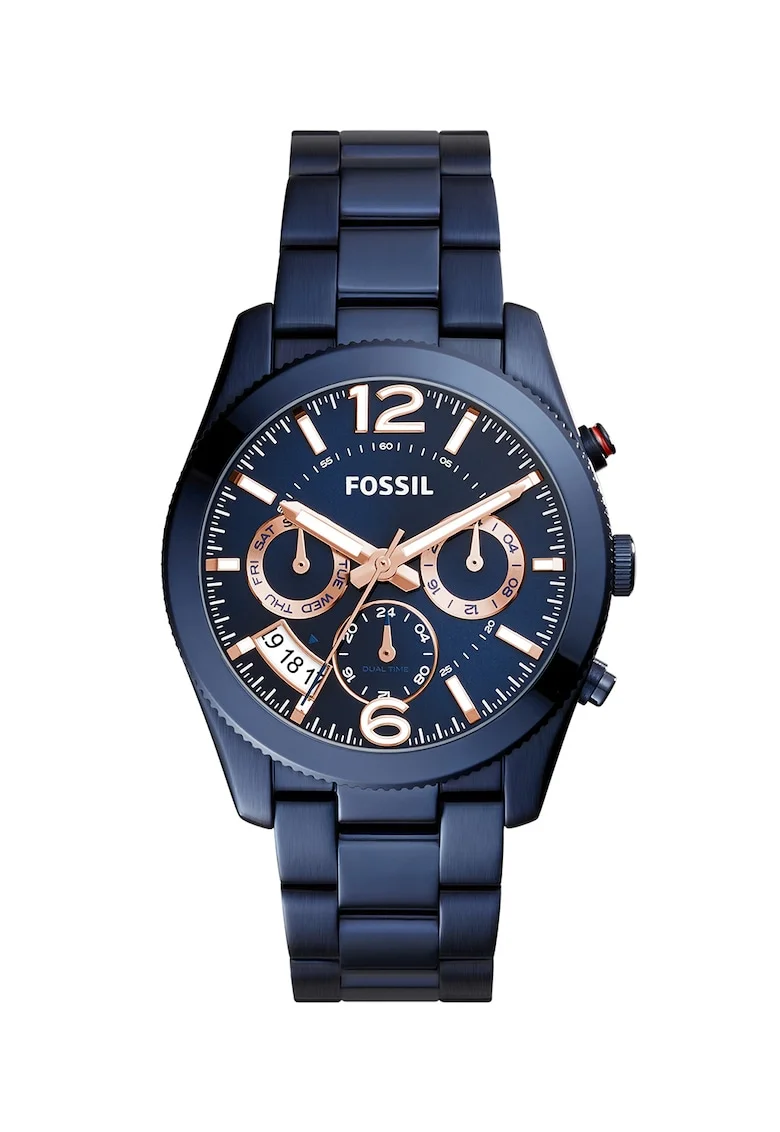 Ceas cu functii multiple si doua fuse orare Perfect Boyfriend, Bleumarin metalizat