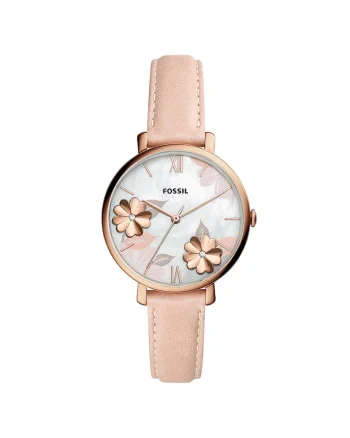 Ceas rotund cu cadran cu model floral, Roz pastel