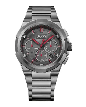 Hugo Boss, Ceas cronograf din otel inoxidabil, Argintiu inchis/Rosu/Alb