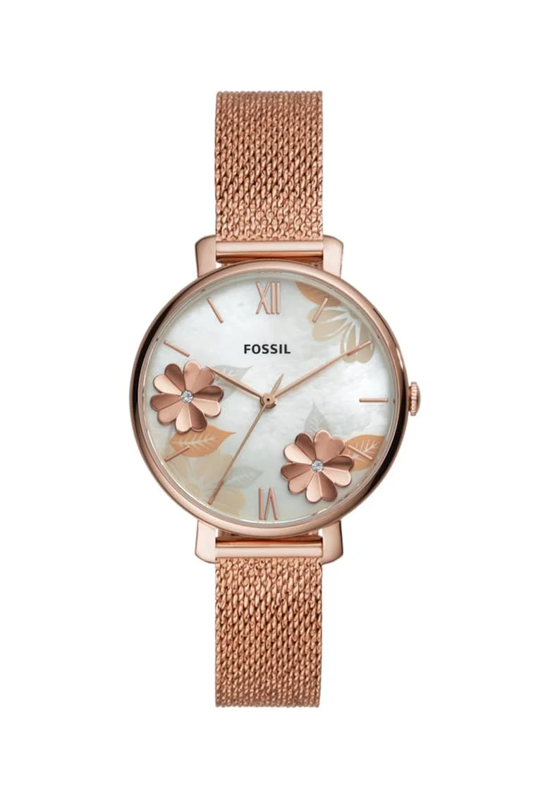 Ceas quartz cu cadran cu imprimeu floral, Auriu rose