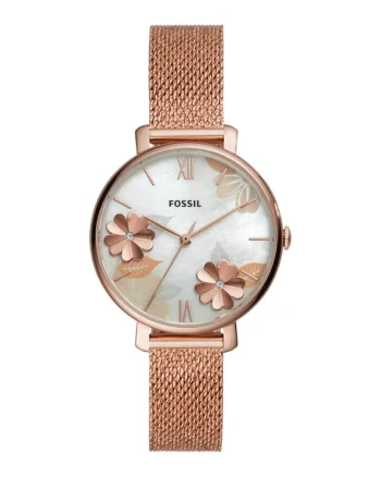 Ceas quartz cu cadran cu imprimeu floral, Auriu rose