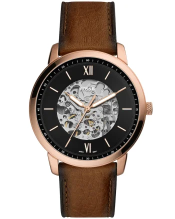 Ceas automatic cu o curea din piele, Maro/Auriu rose