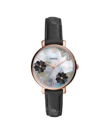 Ceas quartz cu cadran cu model floral, Negru