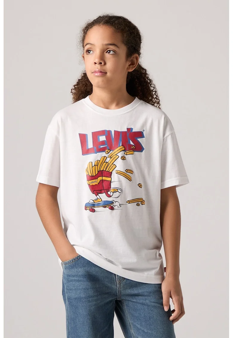 Tricou cu imprimeu Fries On The Loose®, Alb optic