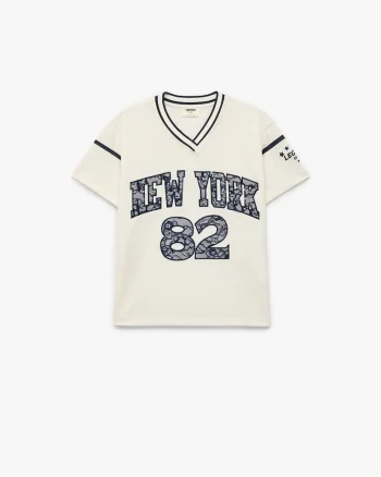 Tricou cu decolteu in V, Alb murdar/Gri inchis