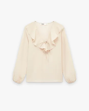 Bluza din amestec de lyocell cu snururi frontale, Alb fildes