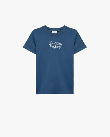 Tricou cu imprimeu text, Alb/Albastru inchis