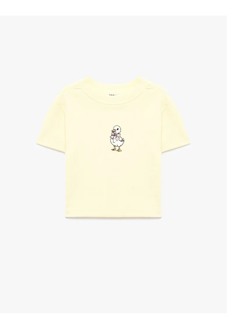 Tricou din amestec de bumbac cu decolteu la baza gatului, Alb/Roz pastel/Galben pal