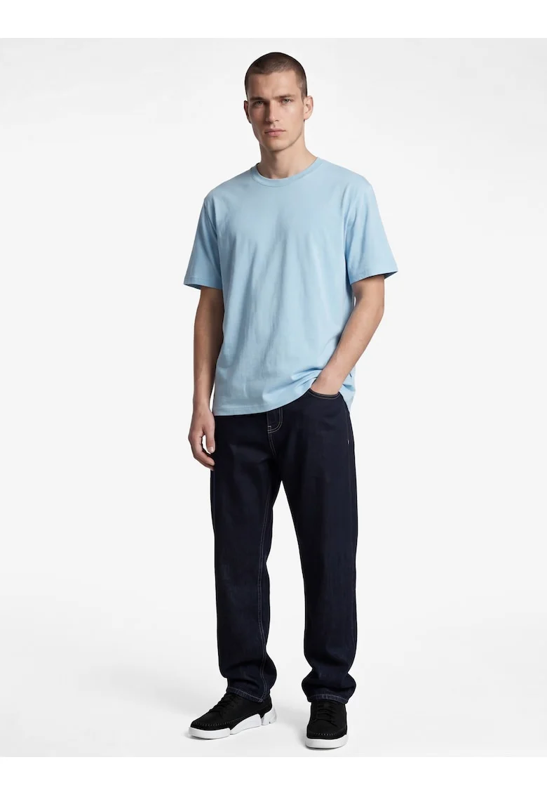 Tricou de bumbac cu decolteu la baza gatului, Albastru deschis