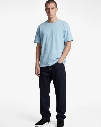 Tricou de bumbac cu decolteu la baza gatului, Albastru deschis