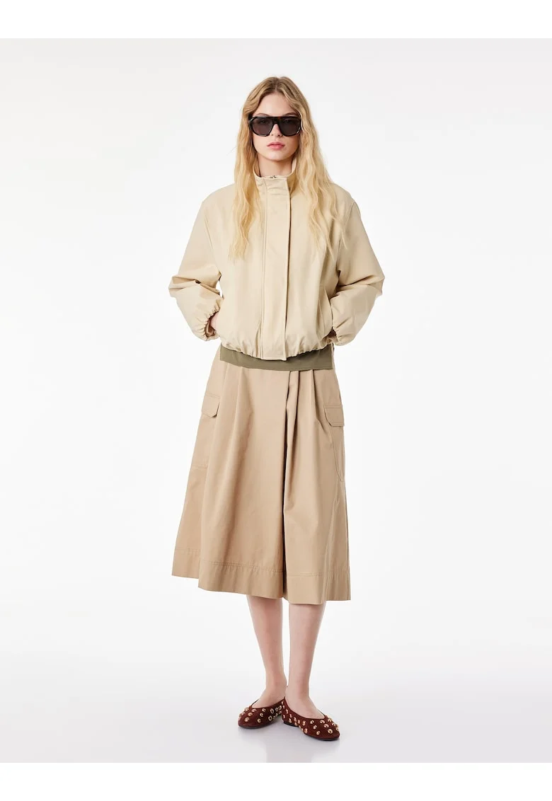 Pantaloni culotte din bumbac cu croiala cargo, Bej deschis