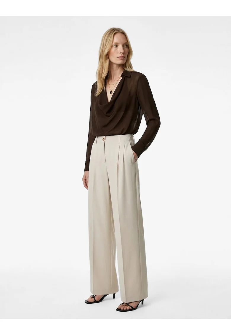Bluza cu decolteu drapat, Maro cognac
