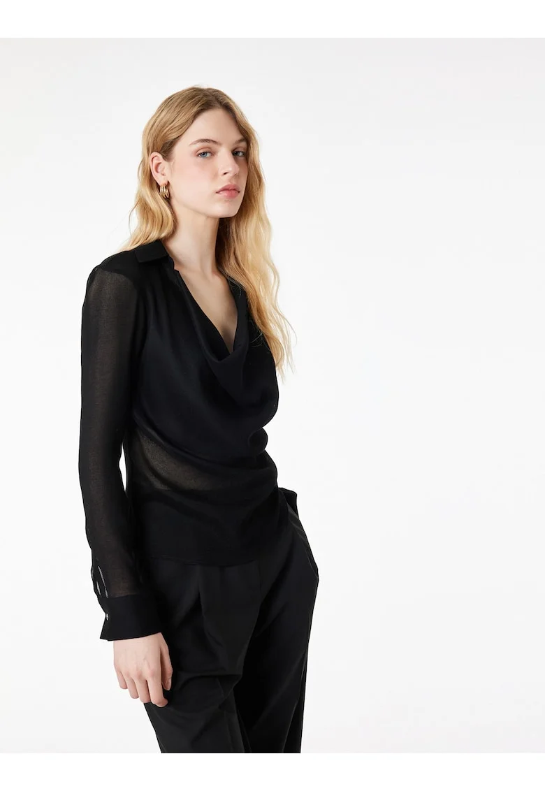 Bluza cu decolteu drapat, Gri antracit