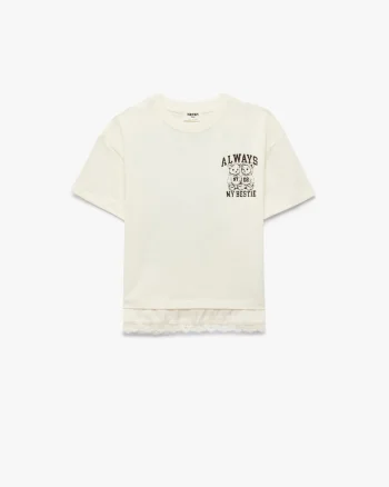 Tricou cu imprimeu urs, Alb fildes/Gri antracit