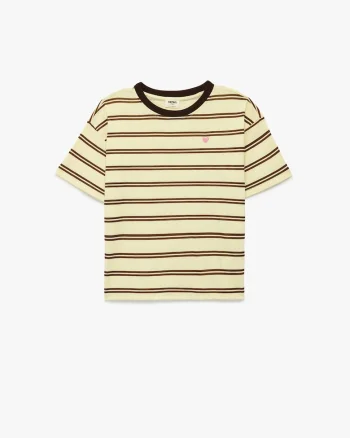 Tricou cu inima brodata si dungi, Maro/Bej deschis