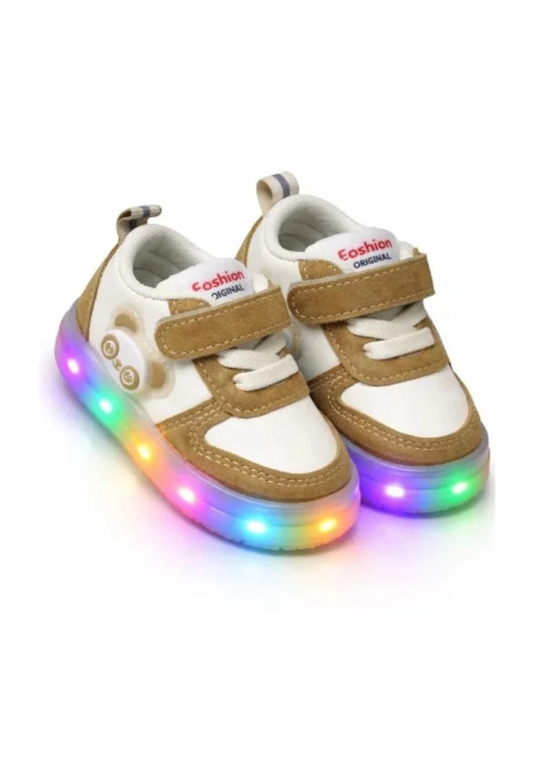 Adidasi cu luminite pentru baieti Ursuletul Panda, Maro