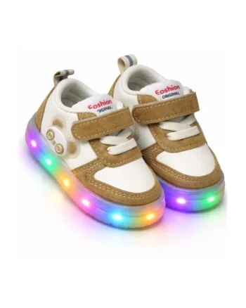 Adidasi cu luminite pentru baieti Ursuletul Panda, Maro