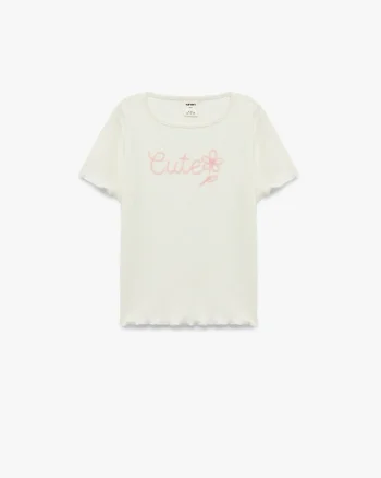 Tricou striat cu detaliu brodat, Verde pal/Roz pal