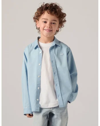 Camasa din denim cu detaliu cu logo Battery, Albastru pal