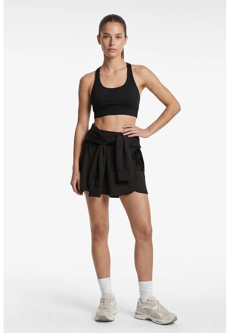 Fusta-pantalon uni mini cu talie inalta, Negru