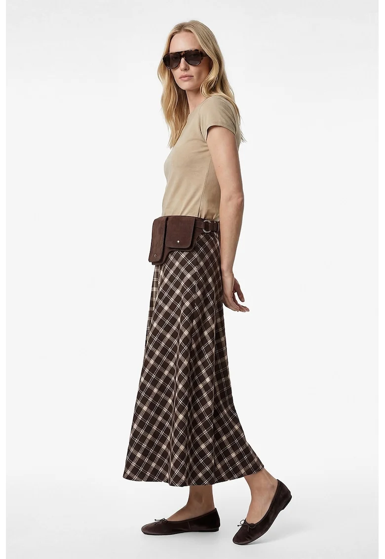 Tricou slim fit cu decolteu la baza gatului, Maro nisip