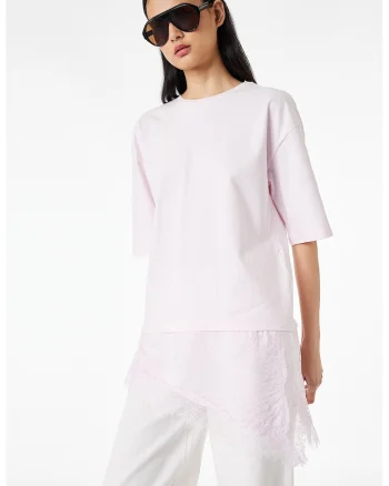 Tricou cu maneci medii si garnitura de dantela, Roz pal