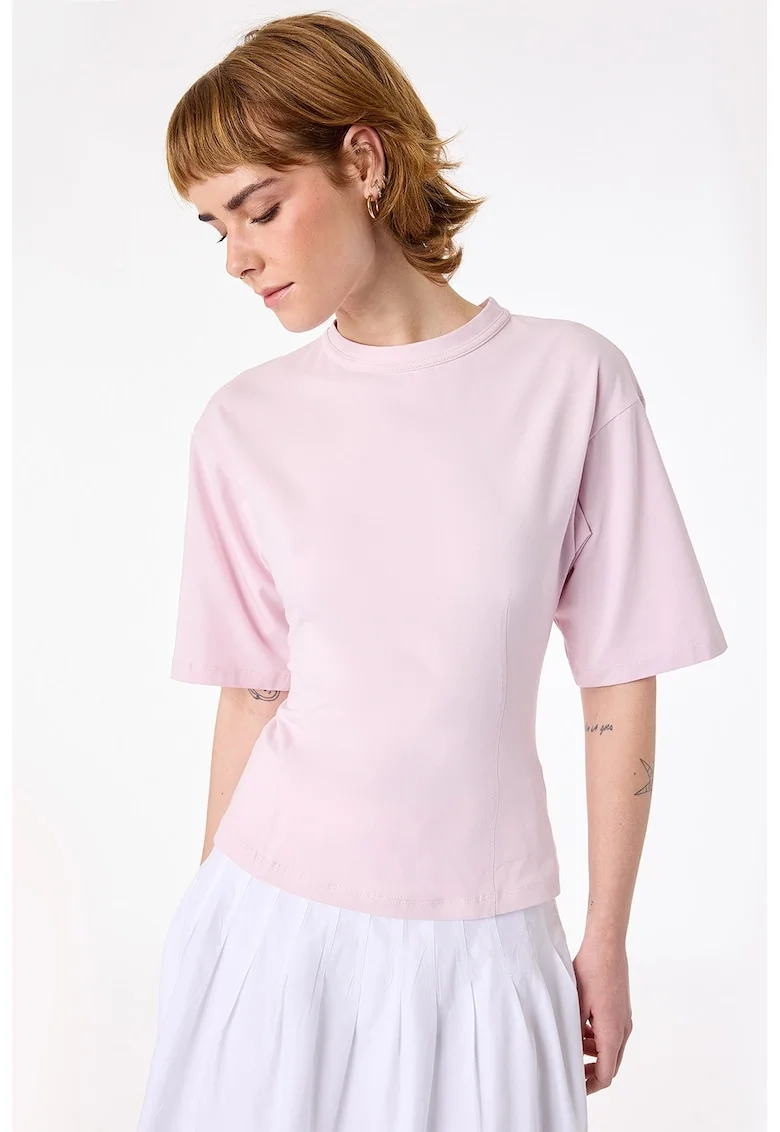 Tricou cu maneci medii si decupaj pe spate, Roz pastel