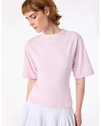 Tricou cu maneci medii si decupaj pe spate, Roz pastel