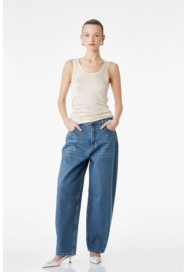 Blugi balloon fit cu talie medie, Denim Blue