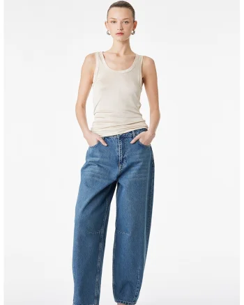 Blugi balloon fit cu talie medie, Denim Blue