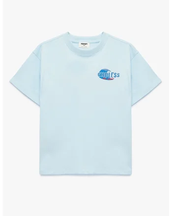 Tricou cu imprimeu si decolteu la baza gatului, Albastru glaciar
