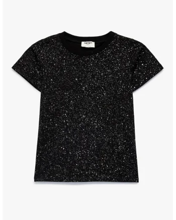Tricou din bumbac cu aplicatii de paiete, Negru